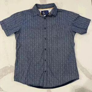 Rugby University Short Sleeve Button Down Shirt Cotton Blue/White Men's Large